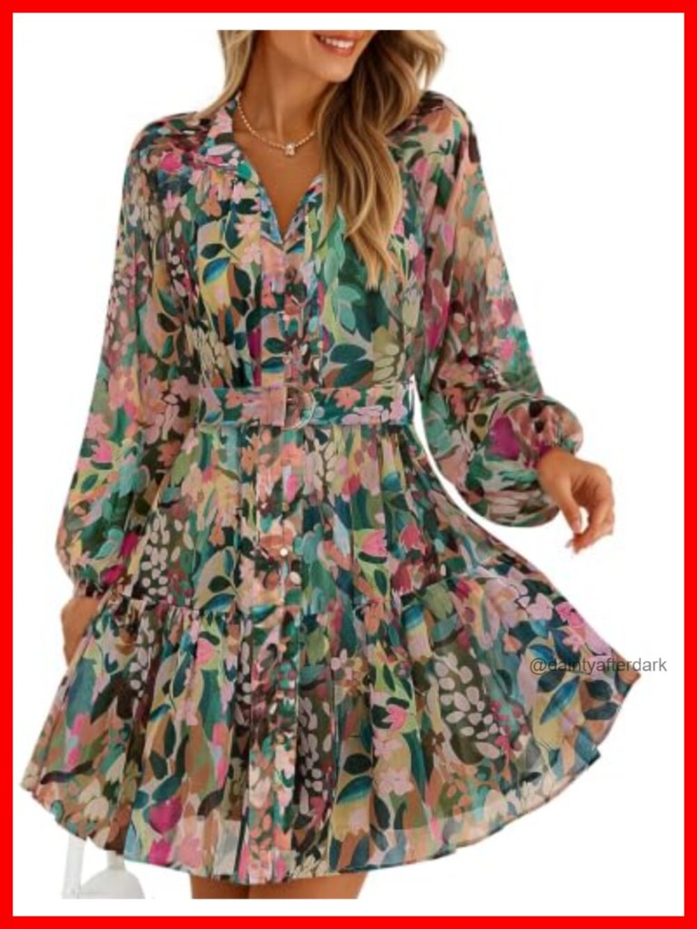 ZESICA Women's Long Sleeve Floral Mini Dress Button Down Chiffon
